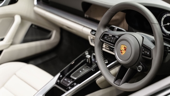 Black and white interior of a Porsche