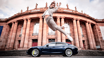 Ballet dancer in front of Porsche