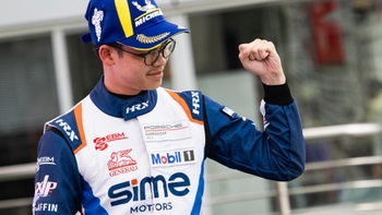 Team Porsche Malaysia #17 driver Naquib Azlan celebrates his first podium win of the Porsche Carrera Cup Asia 2026 season at Fuji International Speedway