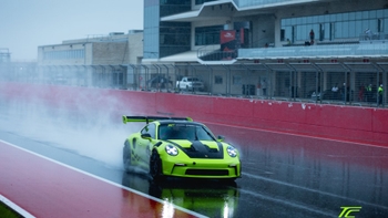 Lime green Porsche GT3 RS on track