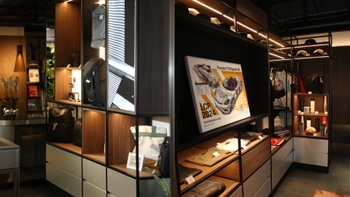 Customer seen from the inside of a moving car