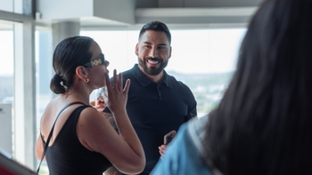 Porsche guests talking to eachother