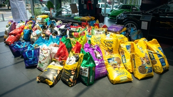 Bolsas de comida para perro recolectadas en el evento de Porsche por el Día del Perro