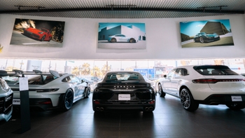 Porsche Panamera, Macan and 911 models inside the Porsche Centre Torreon