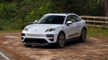 Porsche Macan Electric white parked